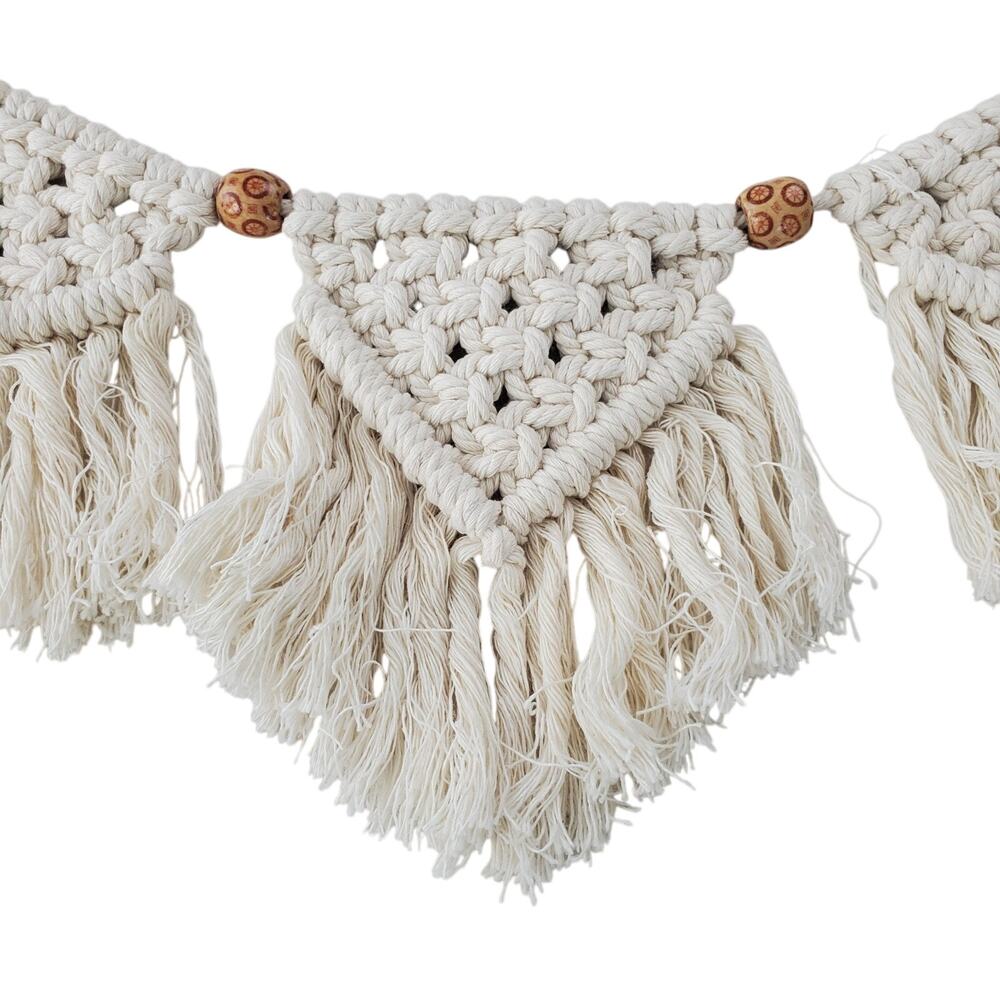 Bohemian Free People Elegance Hand Woven Wall Hanging Garland Baner Fringe Cream
